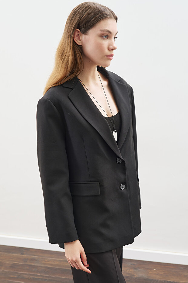 Oversized Cut Blazer Jacket Black