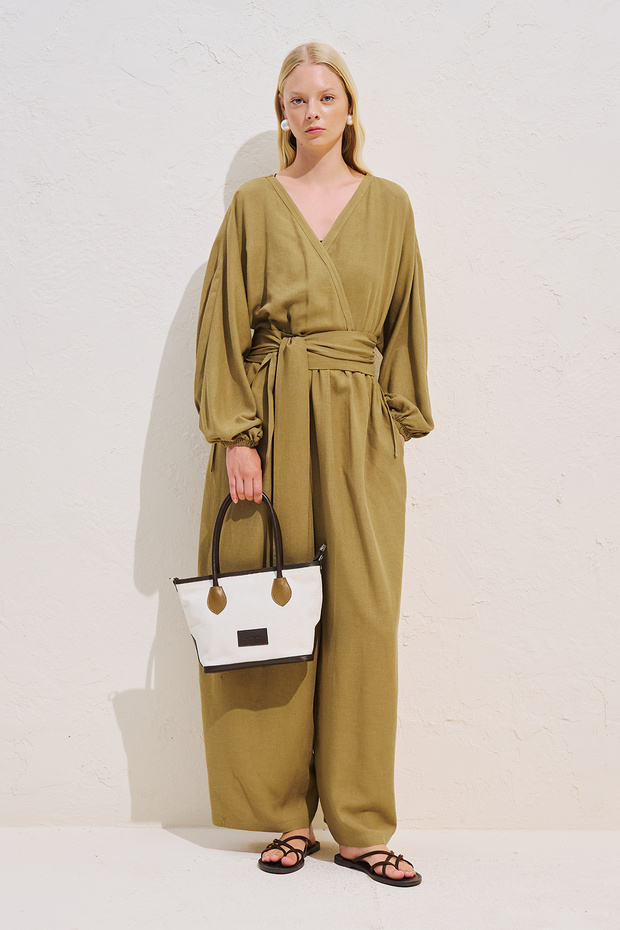 Linen Mixed Adjustable Waisted Jumpsuit Safran