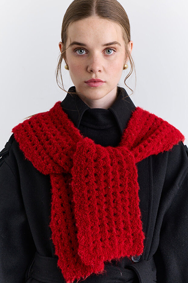 Soft Textured Collared Shawl Red