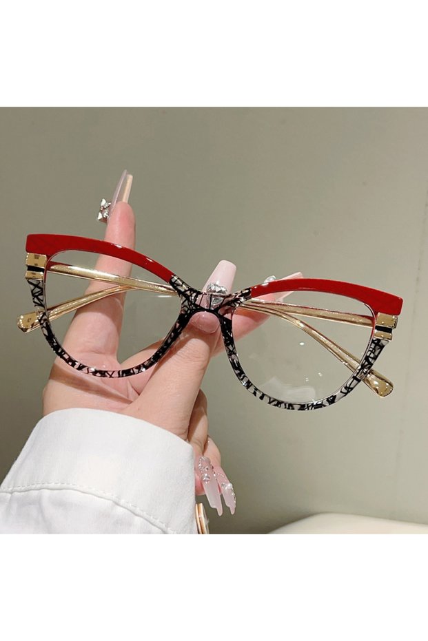 red-grey leopard transparent lenses KAMMPT Cat Eye Glasses Women 2025 Fashion Patchwork Rim Optical