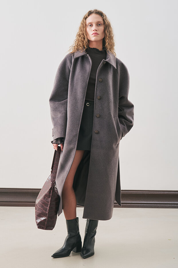 Premium Kaşe Long Coat Anthracite