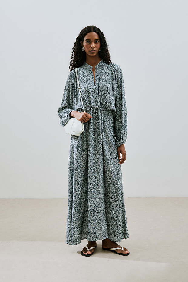 Patterned Viscosa Tie Dress Lily Indigo