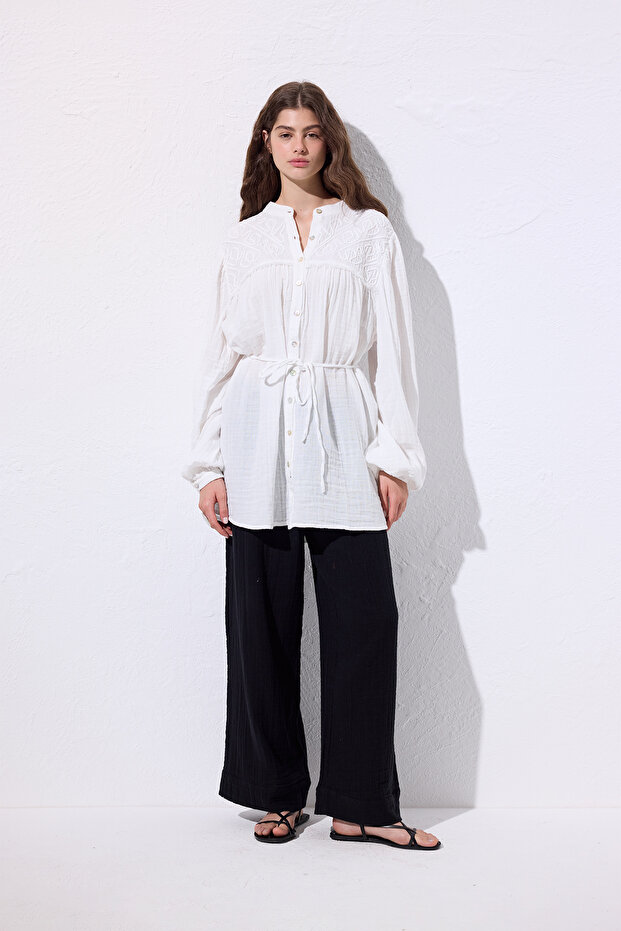 MUSLIN EMBROIDERED SHIRT Ecru