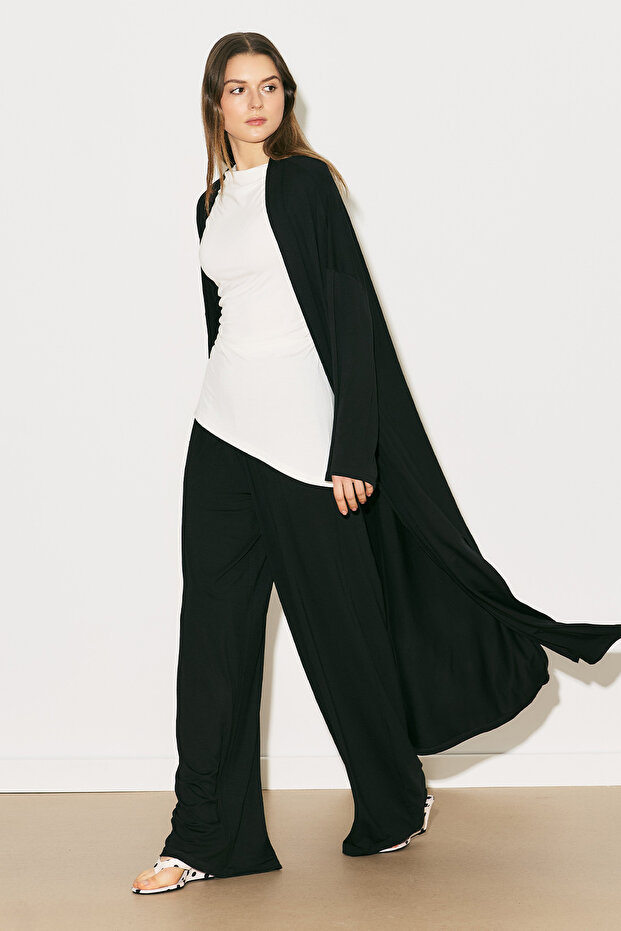Easy Comfortable Long Kimono Black