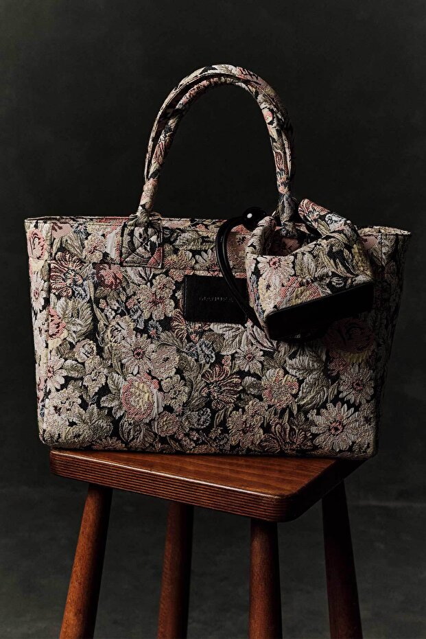 Jacquard Patterned Tote Bag Powder