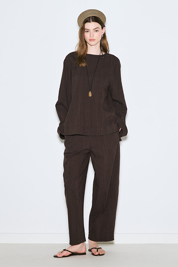 Rustic Slit Blazer Blouse Dark Brown