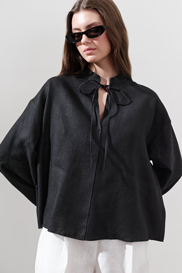 Linen Tie-Dye Bluse Black
