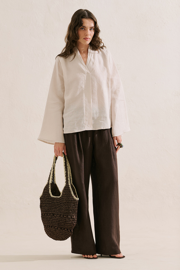Linen Layered Collar Blazer Stone