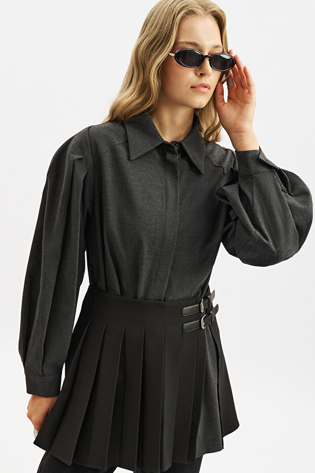 Black Folded Accessory Skirt with Buckle