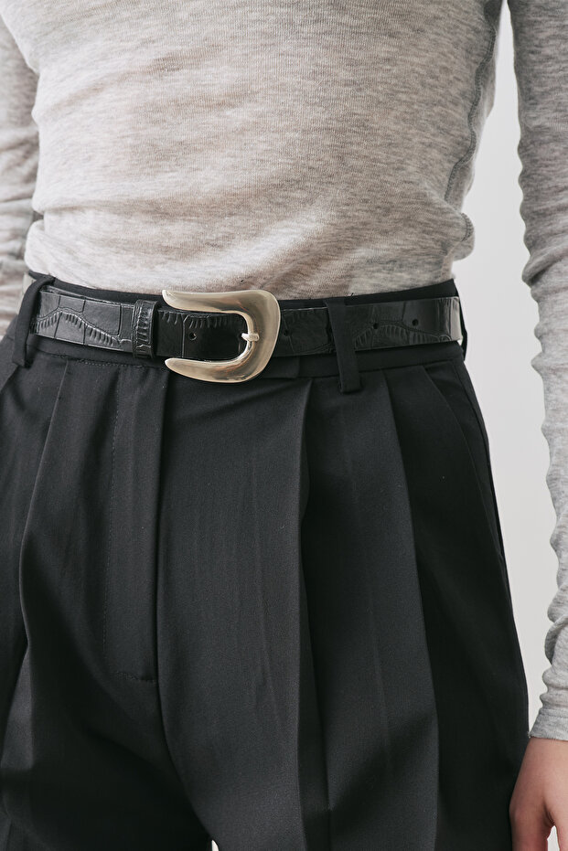 Crocodile Leather Look Belt Black
