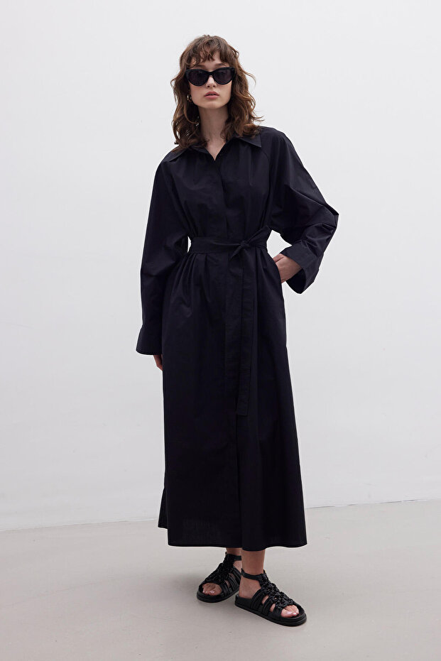 BELT PREMIUM SHIRT DRESS BLACK