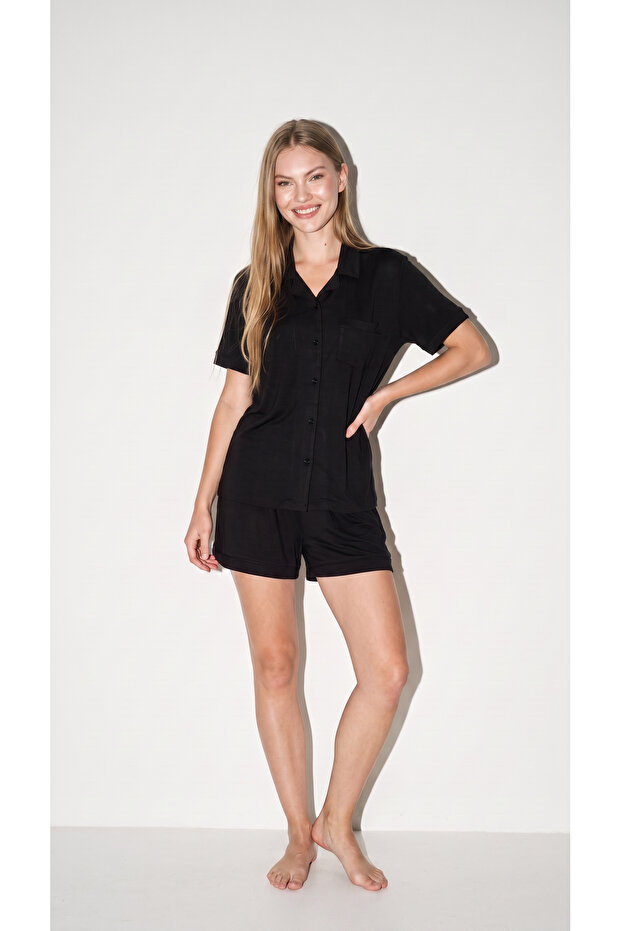 Aster Shirt Collar Shorts Set
