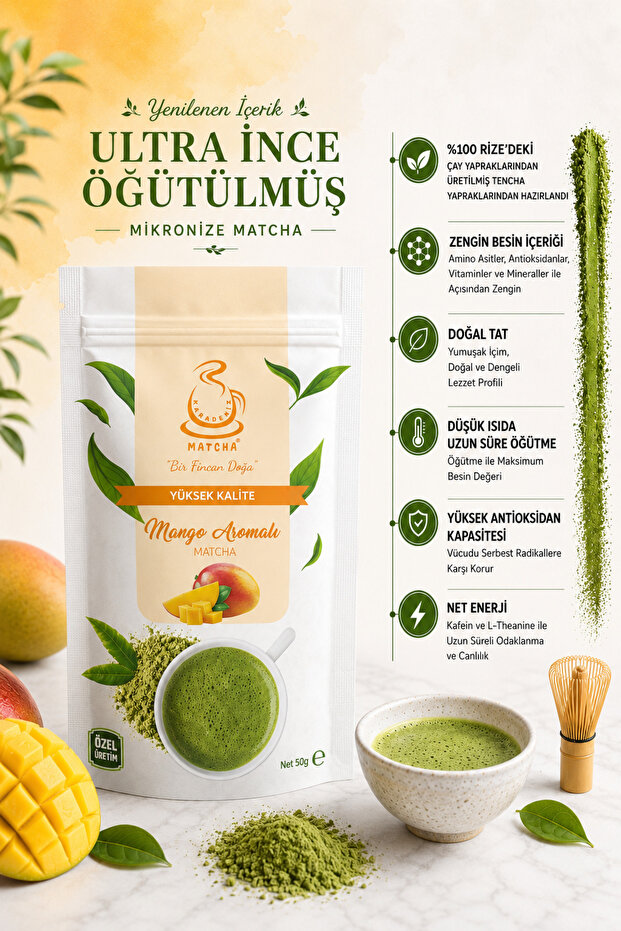 Mango Flavored Matcha 50 Grams (Renewed Content Ultra Fine Ground Micronized Matcha)
