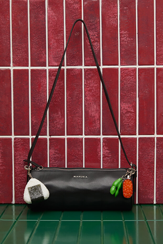 Leather Cylinder Shoulder Bag Black