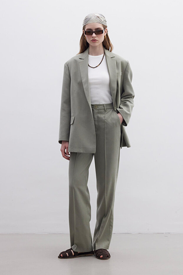 Green Natural Straight Trousers