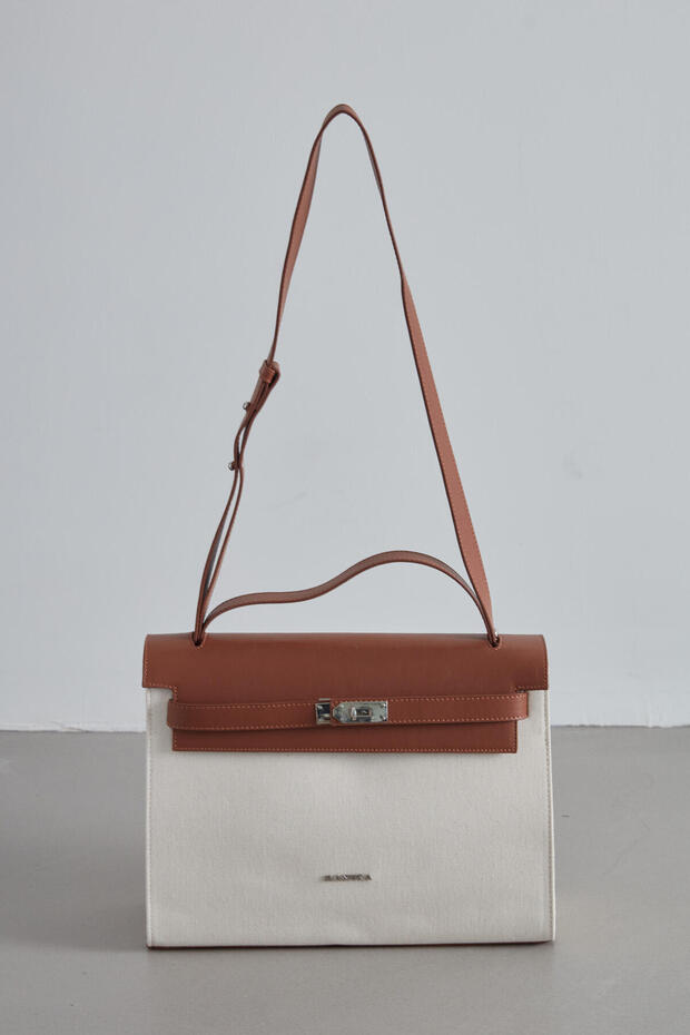 LEATHER DETAILED CANVAS BAG NATURAL