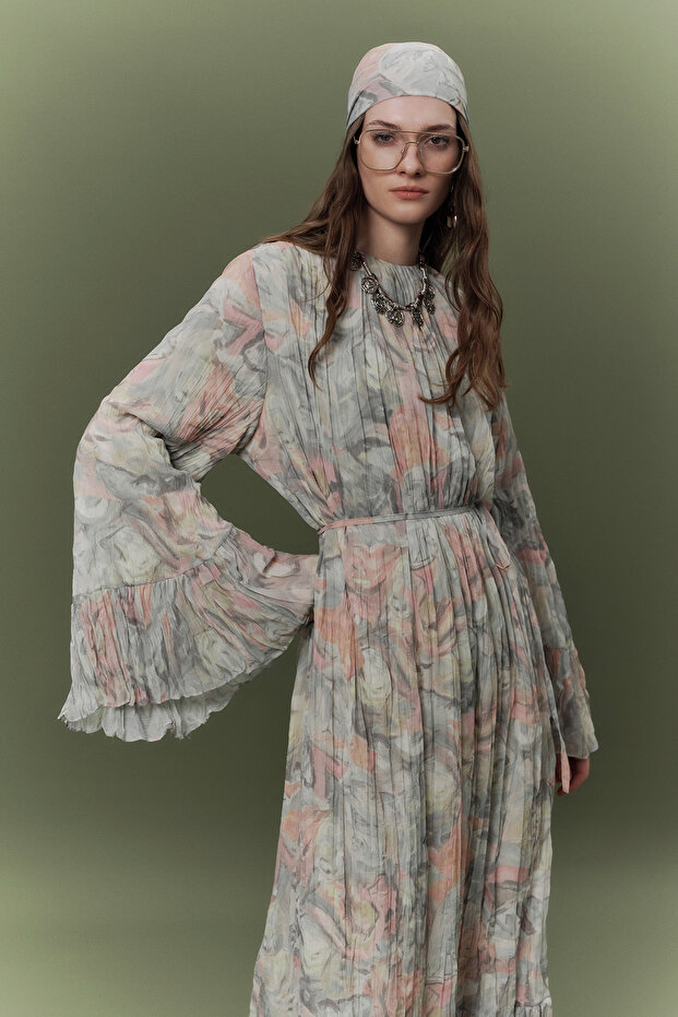 Patterned Crushed Layered Dress Sophia Green