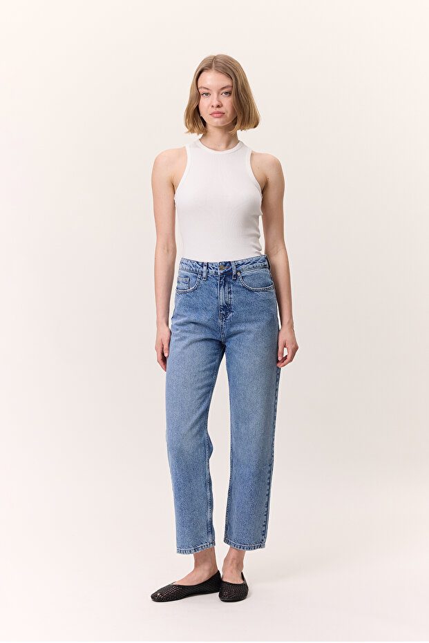 High Waist Mom Fit Jeans Blue