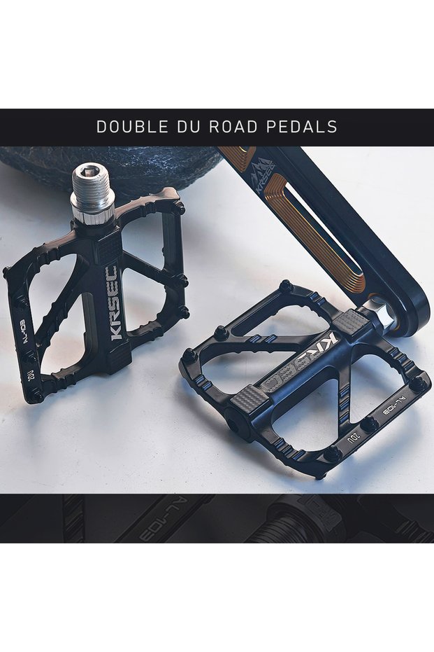 2DU Black KRSEC 3-Sealed Bearing Pedals Aluminum Alloy Anti-Slip Studded Pedals for Road & Mountain