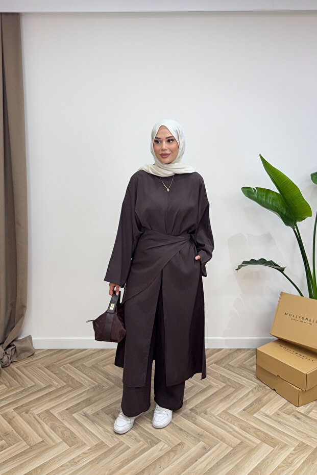 Molly Nelly Women's Long Tunic with Shoulder Shawl 3-Piece Set