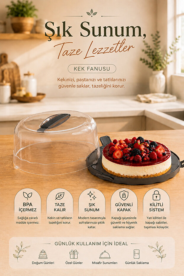 L-00501 Caramel Locked Lid Cake Pastry Storage Carrying Container Pyrex - Cake Jar Gray