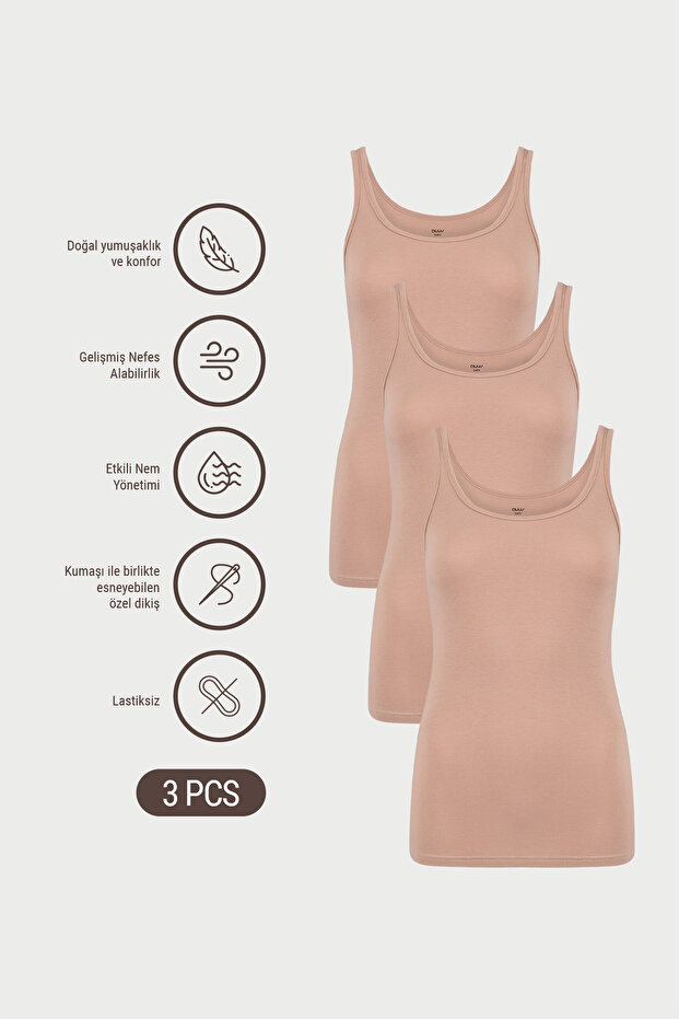 Women's Deep Neck Cotton Modal Basic Undershirt 3-Piece - Softfit