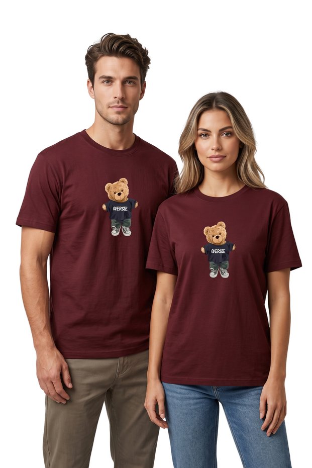 Unisex Oversize T-Shirt with Bear Figure - Street Style 100% Cotton Lover's Matching T-Shirt