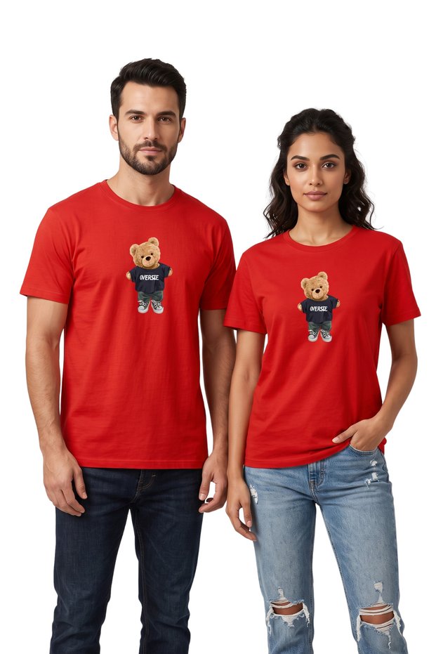 Unisex Oversize T-Shirt with Bear Figure - Street Style 100% Cotton Lover's Matching T-Shirt
