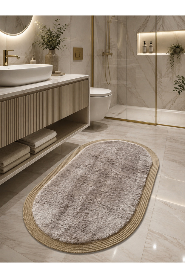 Bathroom Carpet Non-Slip Base Washable Plush Carpet Jute Edge Plush Carpet Oval