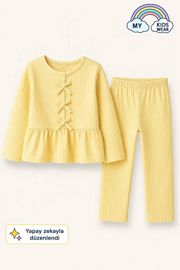 Girl's Striped Ruffle Pajama Set 5-16 Years 12045