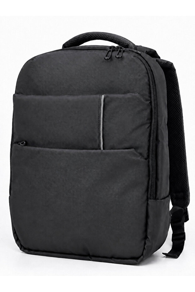 Laptop Backpack 15.6 Inch Double Compartment (Laptop and Notebook) Waterproof Recyclex Fabric Black with Luggage Strap