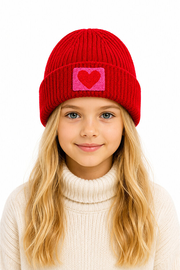 Red Children's and Youth Beret Pink Heart Punch Pattern Luxury Wool Hat Christmas Gift