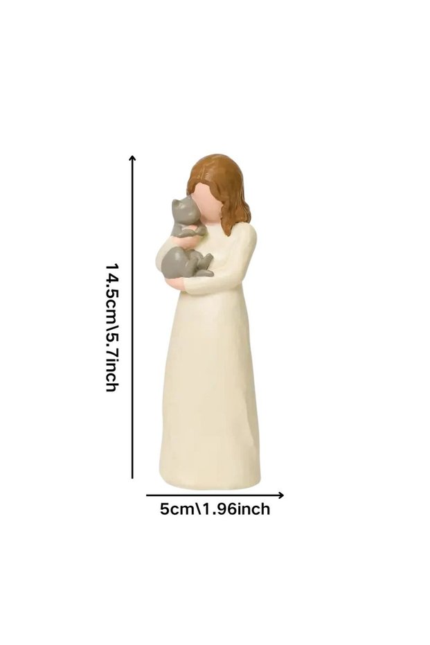 Light Yellow 1 Piece Hand-Painted Resin Friendship Sculpture - Cat Angel Statue, Friendship Angel C