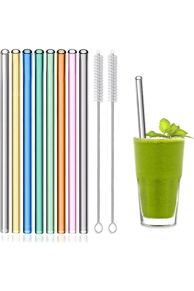 8-straight -mix Reusable Glass Straws Eco-friendly Drinking Straws for Smoothie Milkshakes Tea Juice