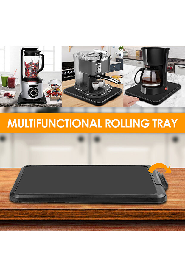 black Kitchen Appliance Sliding Tray with Smooth Wheels 16.14×11.81×0.8in Sturdy Non-slip Under Cabi