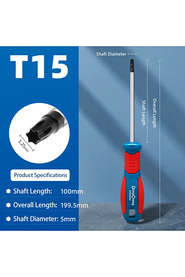 D090502 Industrial-Grade Torx Screwdriver, S2 Alloy Steel, Hexagonal Screwdriver with Medium Hole, T