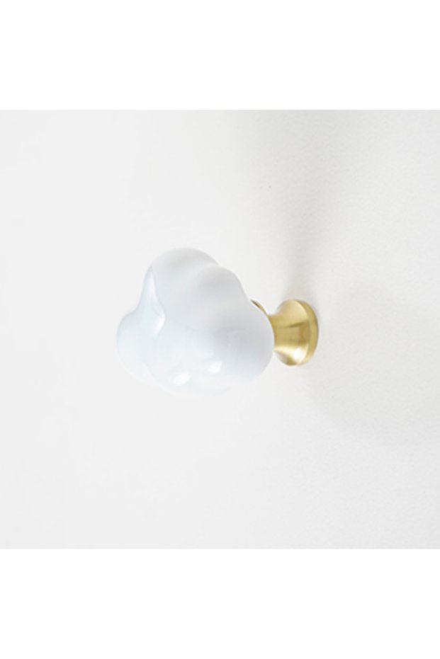 HT-W Ceramic & Brass Cloud Cabinet Handle Knob 1pc for Drawer Wardrobe Kids Room Door Furniture with