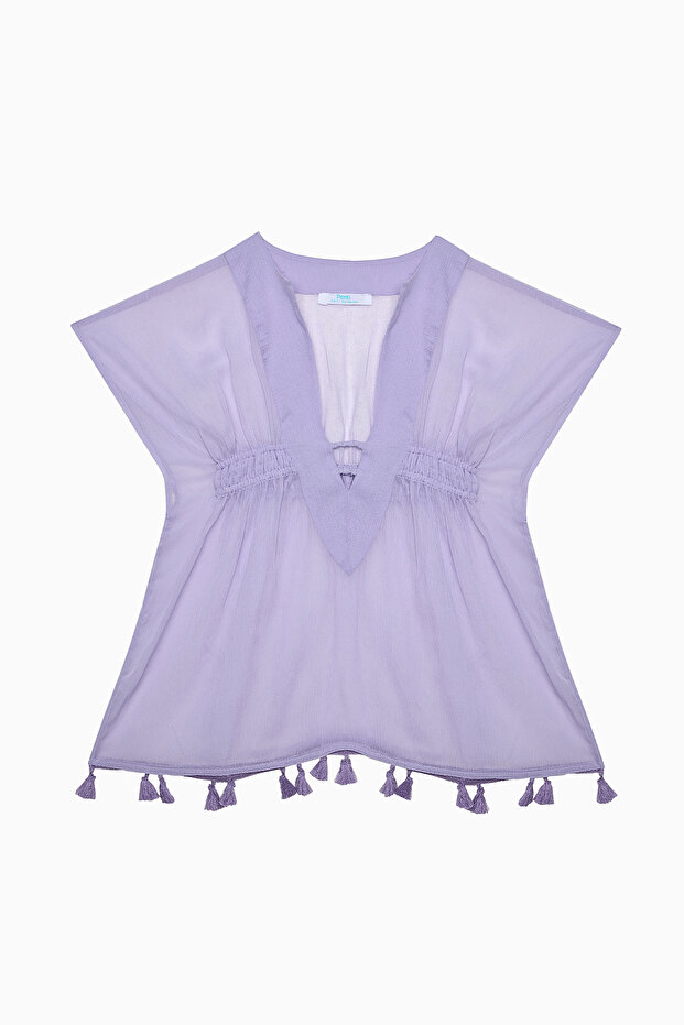 Lilac Girl's Basic V-Neck Short Kaftan