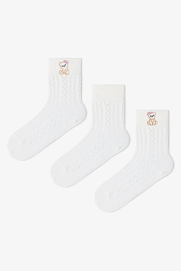 Marshmallow Girl's Cutie Bear Bear Patterned 3-Piece Sock Socks