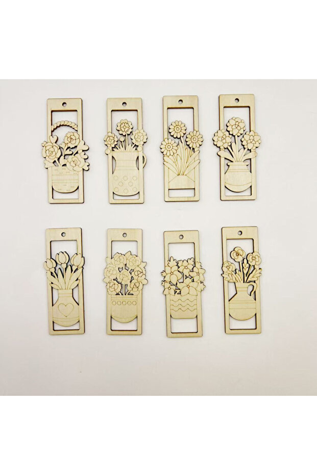 Mixed Style-8pcs 8pcs Wooden Flower-Shaped Bookmarks. Ideal for DIY Painting and Decoration, Gift Bo