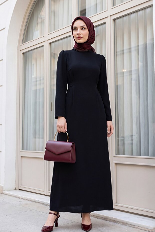 Judge Collar Waist Tie Dress -Black