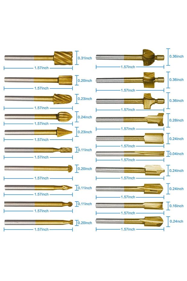 Light Grey 10Pcs HSS Router Carbide Engraving Bits & 10Pcs Router Bit with 1/8"(3mm) Shank Power Rot