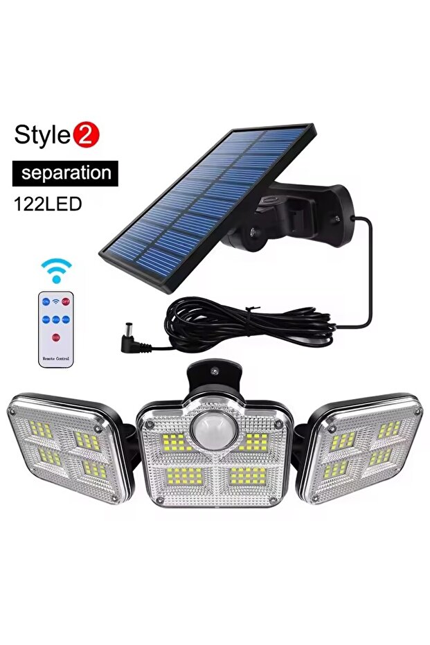 122LED Split 1 PACK Outdoor Motion Sensor Lamp, 4-Head Solar Power Light, 122 LED Solar Light, Flood
