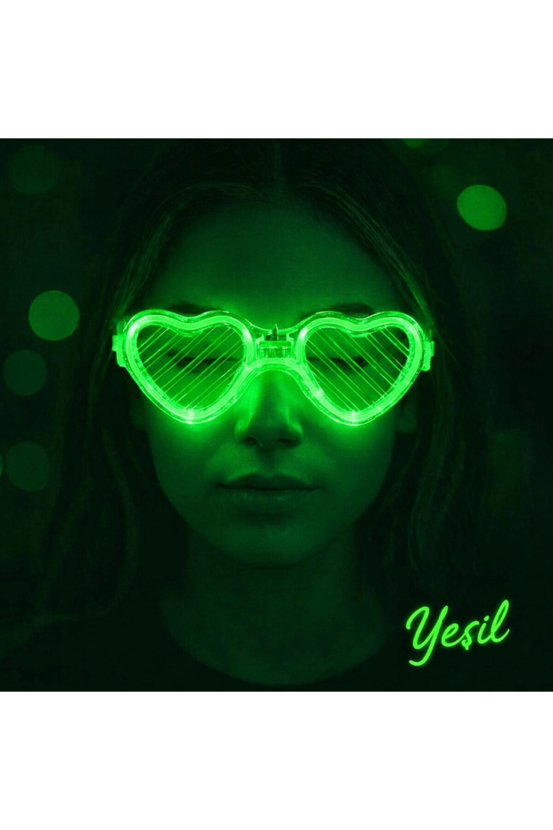 Green Led Light-Up Heart Glasses – 3 Modes Party - Glow Glasses (5263)