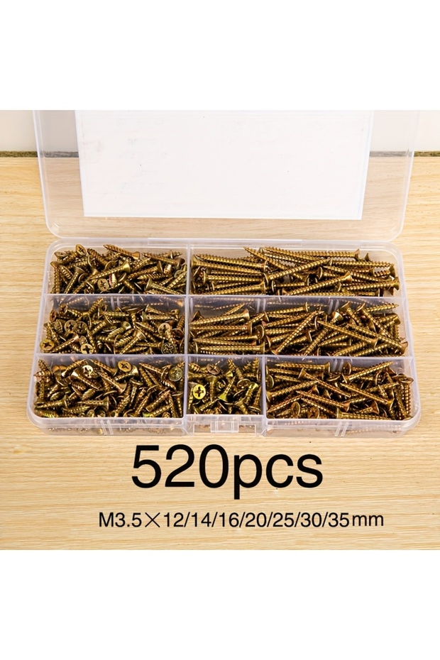 520 Pcs 520pcs M3.5/12/14/16/20/25/30/35mm Countersunk Self-Tapping Screws Set, Colorful Cross Head