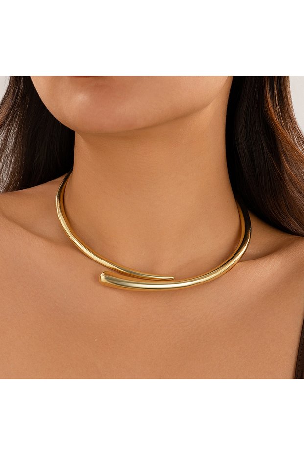 Gold Color KunJoe Luxury Smooth Surface Hug Open Torques Necklace for Women Elegent Gold Color Metal