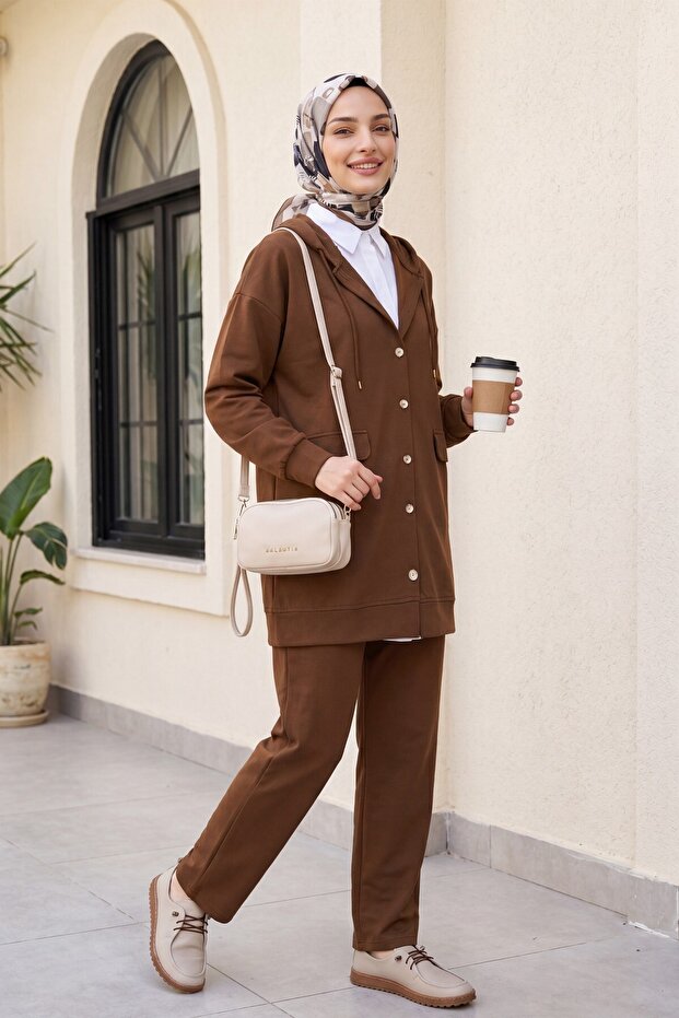 Hooded Clamshell Pocket Trousers Set - Tan