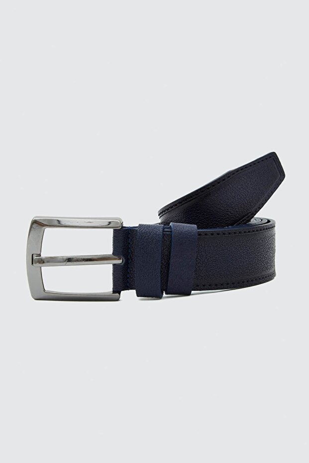 Genuine Buffalo Leather Jeans Belt with Stitching Detail Navy Blue