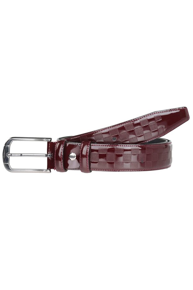 Tera Genuine Leather Patent Leather Men's Classic Belt Claret Red