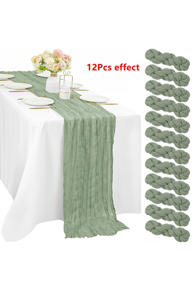 90*180cm Green 90*180CM 1Pcs Green Cheesecloth Table Long Runner Bohemian Gauze Tablecloth Decoratio
